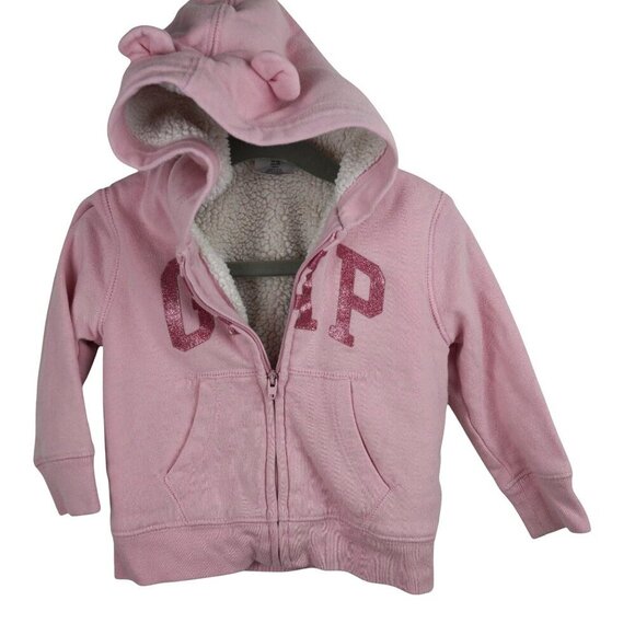 Gap Baby Pink Fleece-Lined Hoodie With Ear Details Size 12-18 Months - Picture 1 of 3